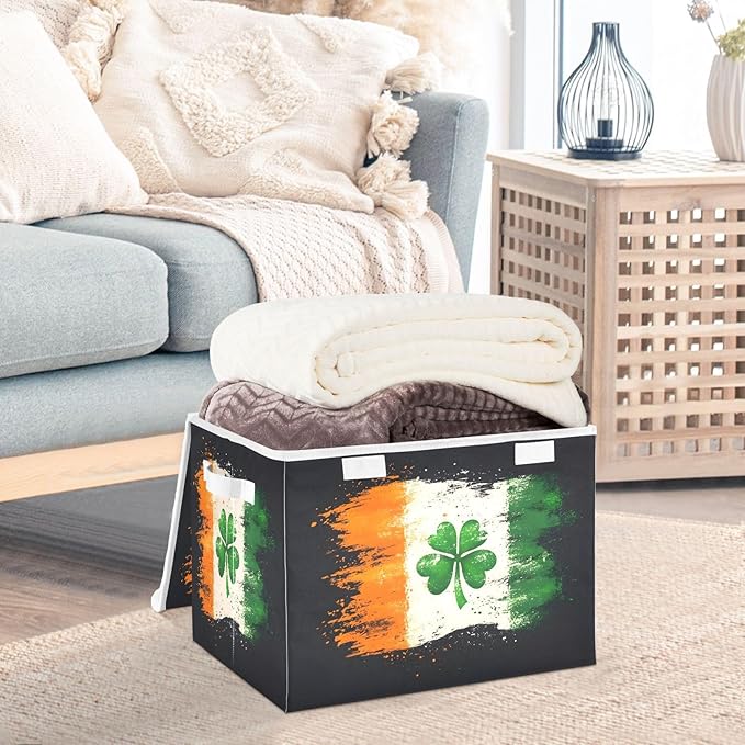 Clover Flag Fabric Storage Bins with Lids and HandleFoldable Storage Bins with LidsCloset Organizers for Clothes Storage Room Organization Office Storage Chest Organizer