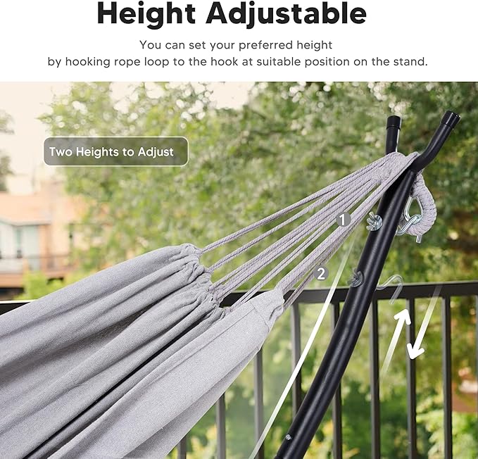 SUNCREAT Stand Alone Hammocks for Outside 2 Person Self Standing Hammock Light Gray
