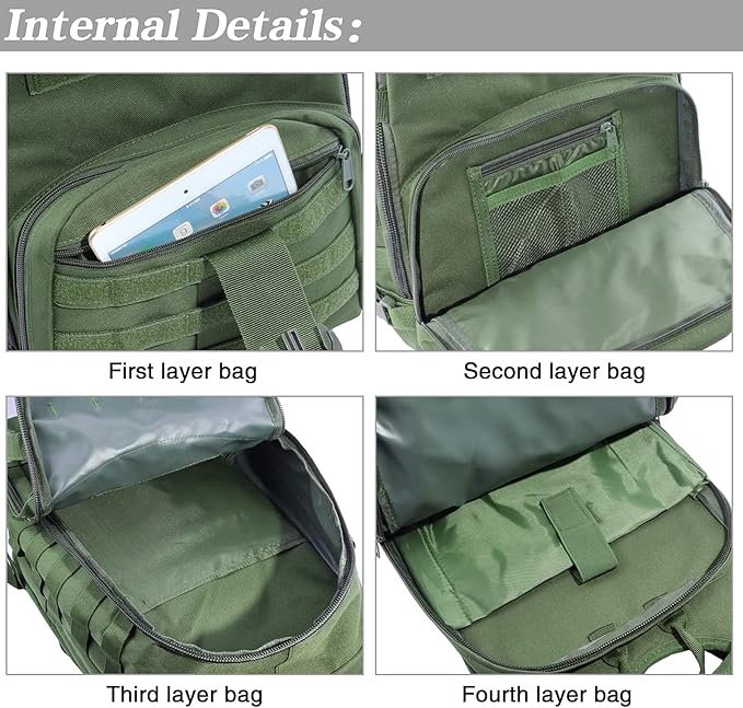 LIMHOO Military Tactical Backpack for Men Women 35L Hiking Trekking Rucksack 3 Day Molle Assault Pack (Army Green)
