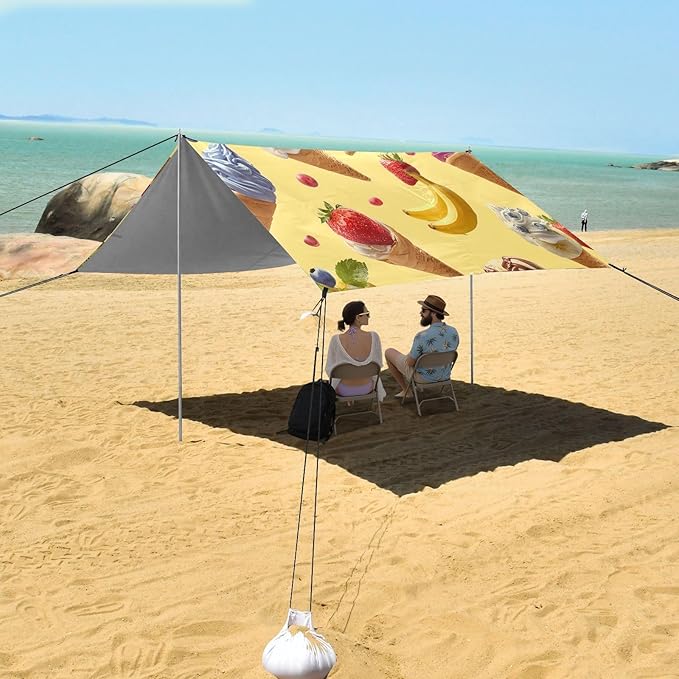 ALAZA Ice Cream Banana Strawberry Pattern Beach Tent Sun Shelter Portable Canopy Sunshade for Outdoor Camping Picnics Backyard Fun 10x9 ft