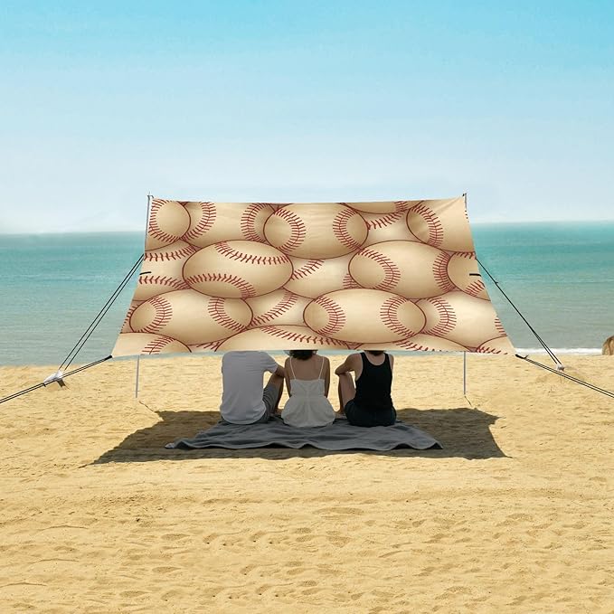 xigua Baseball Beach Tent Sun Shelter with Carrying Bag - Silver Coated Oxford Fabric Beach Canopy for Beach Camping Fishing - Includes Windproof Ropes Sandbags &amp Stakes