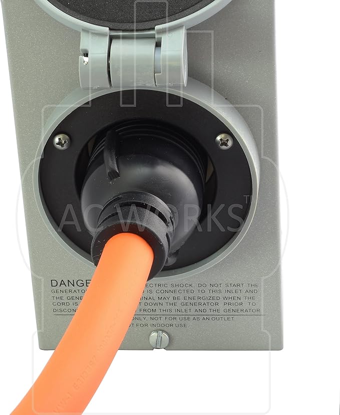 AC WORKS Generator to Transfer Switch L14-30 Inlet Box Adapter (L5-30 30Amp 3-Prong to L14-30-Flexible)