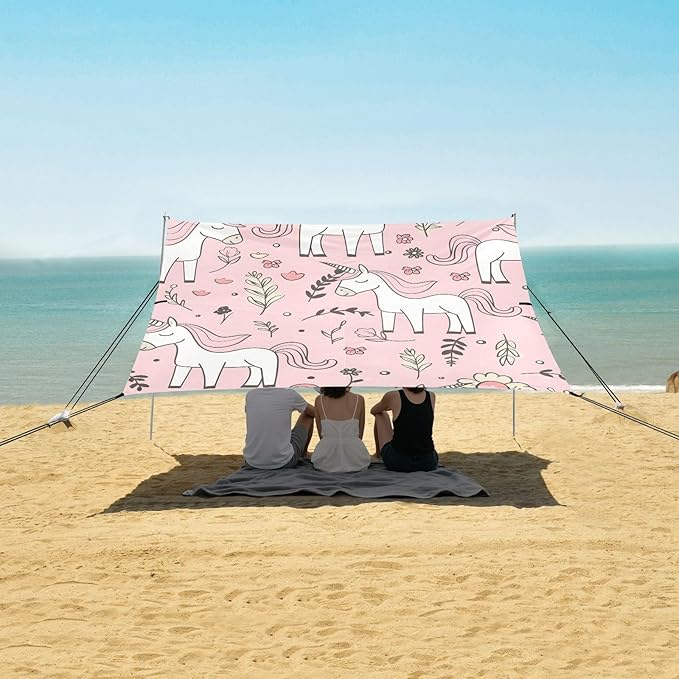 ALAZA Line Unicorn Pattern Beach Tent Sun Shelter Portable Canopy Sunshade for Outdoor Camping Picnics Backyard Fun 10x9 ft