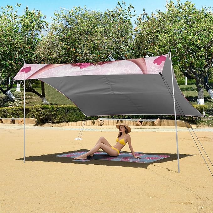 ALAZA High and Low Cattle Footprints Heart Beach Tent Sun Shelter Portable Canopy Sunshade for Outdoor Camping Picnics Backyard Fun 10x9 ft