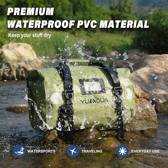 YUMQUA Waterproof Duffel Bag Motorcycle Duffle Bag Heavy Duty Roll Top Large Dry Bags Waterproof with Durable Straps &amp Handle for Travel Outdoor Boating Rafting Kayaking Camping Paddle boarding