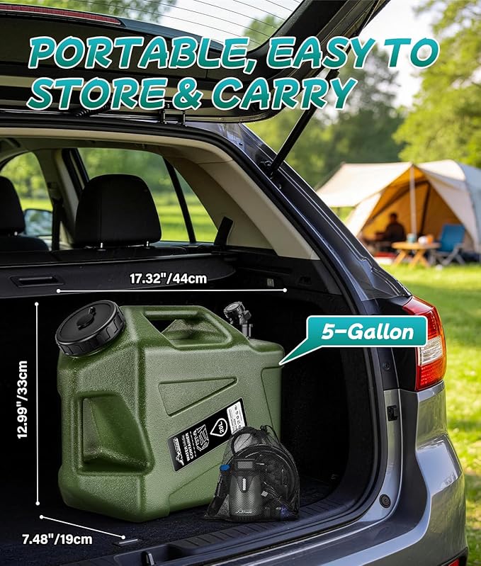 2026 Portable Shower for Camping with 5-Gallon Water Jug Rechargeable Camping Shower Food Grade Material Water Containers for Fruit &amp Vegetables Wash Integrate Design for Outdoors Hiking