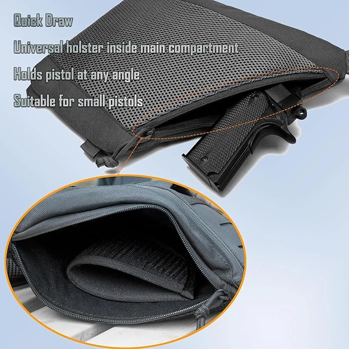 Tactical Chest Bag Mens Sling Backpack Pack Military Anti-Thief Shoulder Sling Bag With Gun Holster Patch
