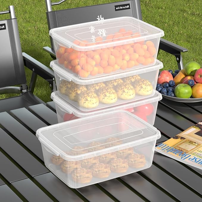 14 Quart Plastic Storage Box Clear Dough Rising Box with Lid Pizza Dough Proofing Containers 4 Packs