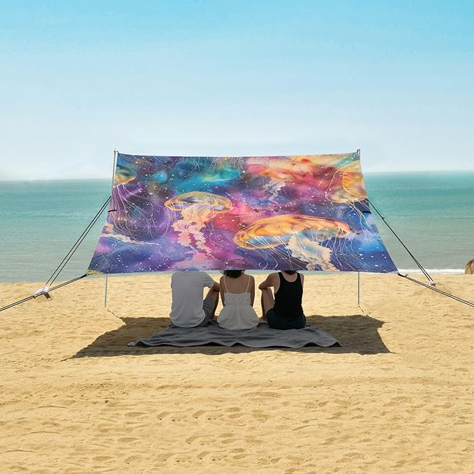 ALAZA Jellyfish Watercolor Nebula Beach Tent Sun Shelter Portable Canopy Sunshade for Outdoor Camping Picnics Backyard Fun 10x9 ft