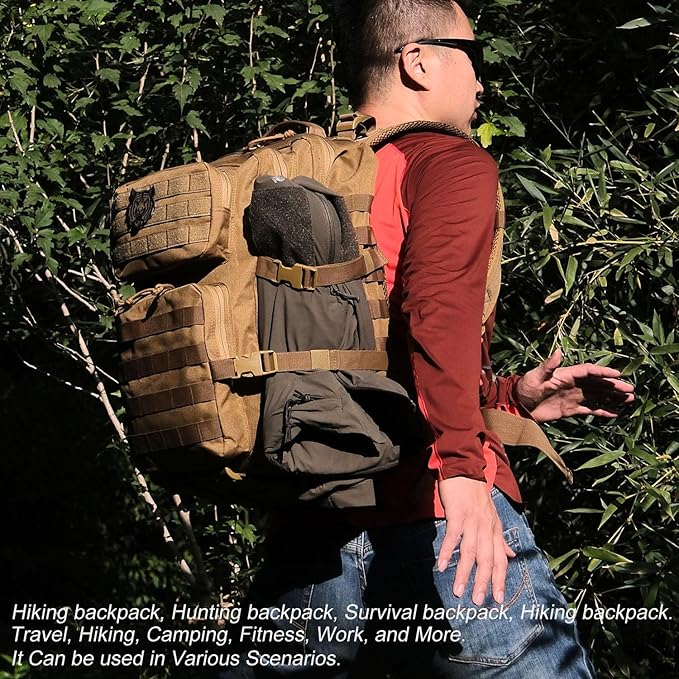 45L Tactical Backpack for Men Women Military Assault Pack with MOLLE Large 3 Day Bug Out Bag for Hiking Camping