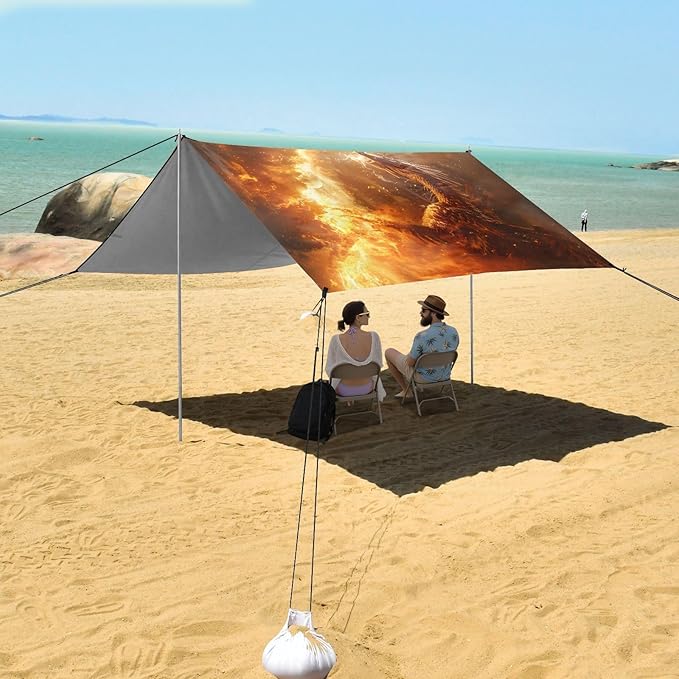 ALAZA Fire Dragons Battling Beach Tent Sun Shelter UPF50+ Protection Beach Shade Canopy w/ 4 Sandbags for Outdoor Camping Fishing Backyard Fun Picnic 10x9 ft