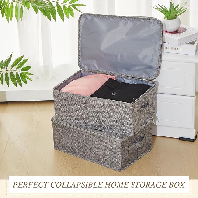 Soaoo 5 Pcs Fabric Storage Bins with Zipper Lids and Handle 15 x 10 x 6'' Rigid Collapsible Washable Wardrobe Storage Boxes Stackable Foldable Closet Organizer Containers Cubes Gray