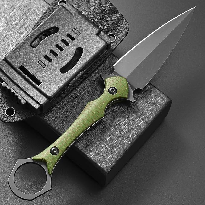 C1292 Fixed Blade Knife D2 Blade Micarta Handle EDC Tool Knifes for Outdoor Camping Survival Hiking(Green)