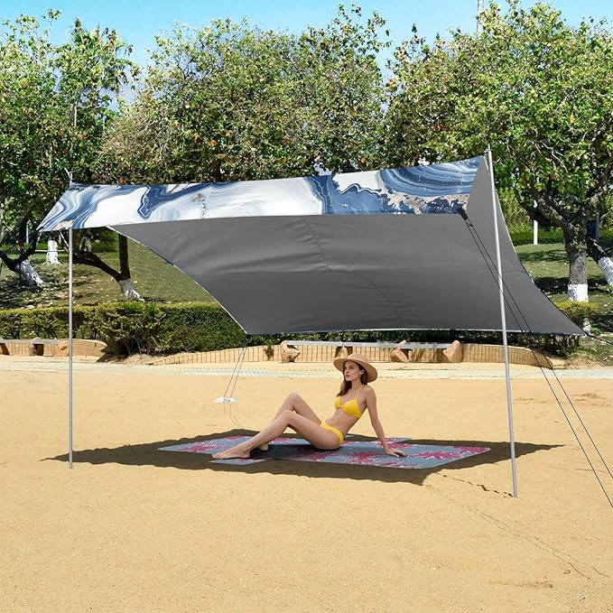 ALAZA Marble Blue White Beach Tent Sun Shelter Portable Canopy Sunshade for Outdoor Camping Picnics Backyard Fun 10x9 ft