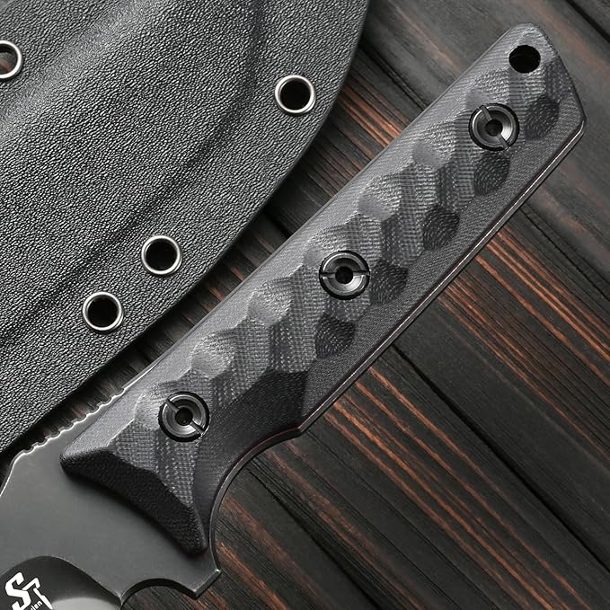 Sitivien ST25 Fixed Blade Knife AUS-10 Black Stonewashed Steel Blade G10 Handle Full Tang EDC Tool Straight Knife for Working Camping Hunting(Black)