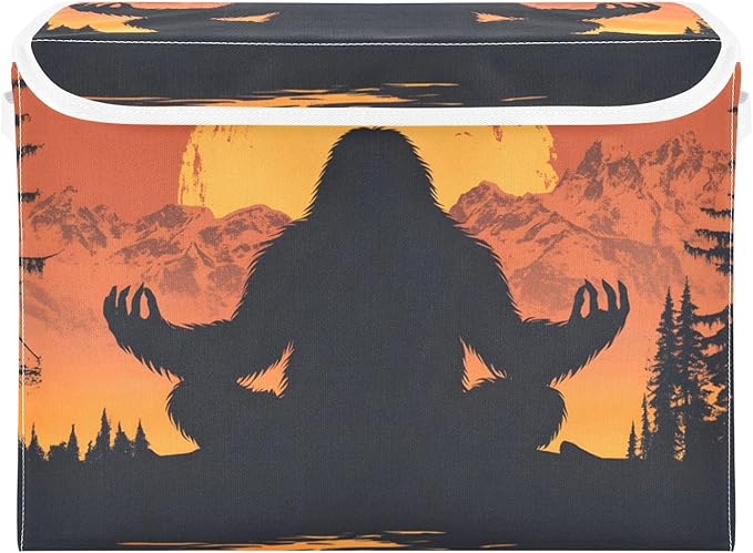 Storage Cube with Lid Meditating Sasquatch Print 16.5×12.6×11.8 IN Collapsible Large Capacity Foldable Storage Basket Bin Organizer