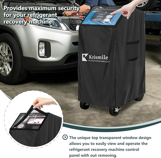 Dust Cover for Robinair A/C RRR Machine Durable 600D Oxford Protector Cover with Plush Lining &amp Adjustable PVC Window Compatible with Robinair AC1234-6 34788NI 34788NI-H 34988NI (Black)