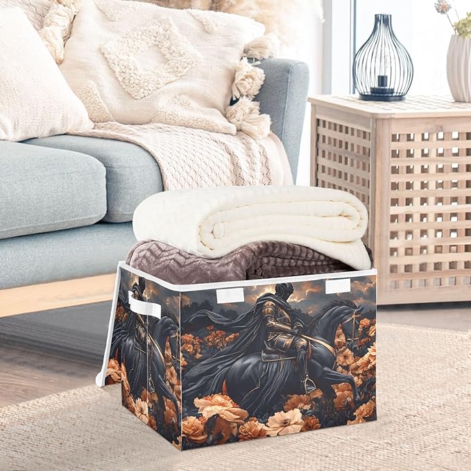 Storage Cube with Lid Floral Knight Print 16.5×12.6×11.8 IN Collapsible Large Capacity Foldable Storage Basket Bin Organizer