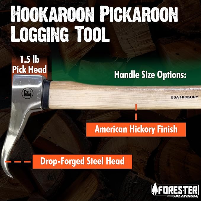 FORESTER Pickaroon Logging Tool | USA Hickory Handle | Hookaroon Logging Tool | Log Roller Tool &amp Forestry Tools for Dragging and Stacking Logs