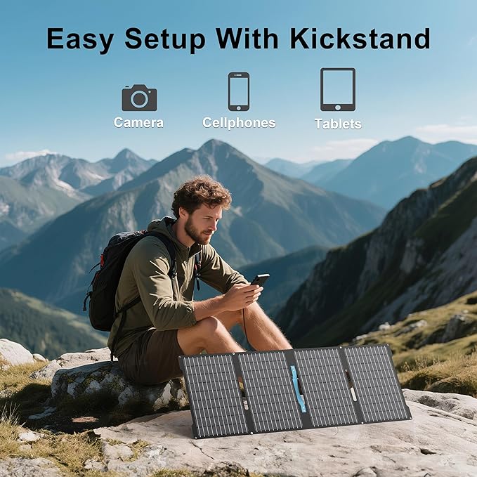 60W Portable Solar Panels Chargers with USB-C USB-A and DC Outputs Foldable IP67 Waterproof Solar Panel for CampingPower Emergency for Small Power StationPhones Power Banks