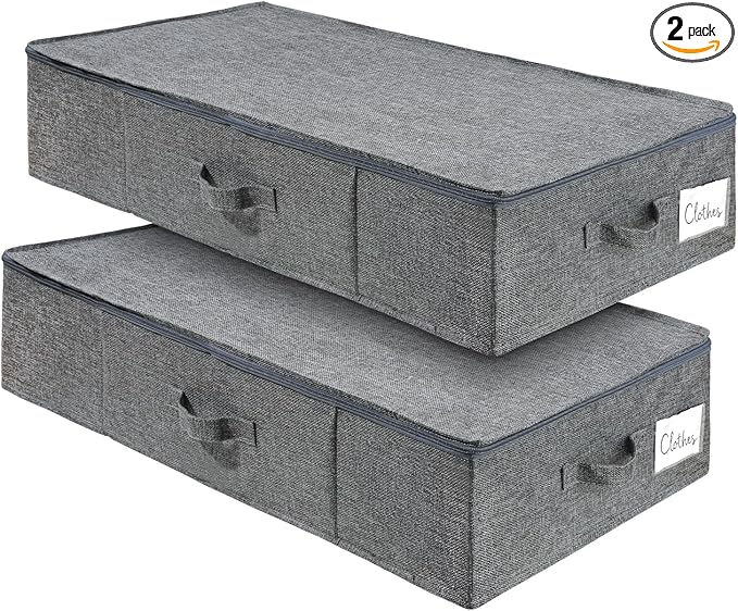 2 Pack Large Under Bed Storage Containers with LidUltra Thick Underbed Clothes Storage Organizer with Sturdy SidewallsFoldable Under Bed Bag for ShoeBlanketsSweater30x15x7 inchGrey