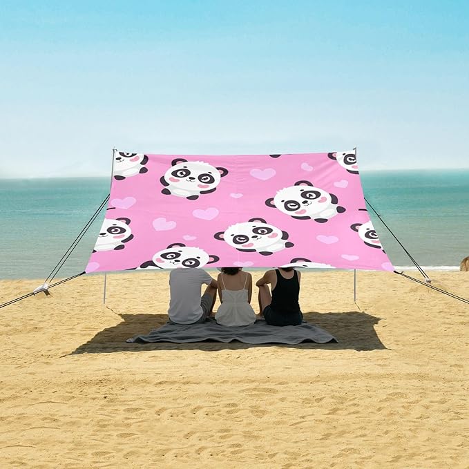 xigua Panda Beach Tent Sun Shelter with Carrying Bag - Silver Coated Oxford Fabric Beach Canopy for Beach Camping Fishing - Includes Windproof Ropes Sandbags &amp Stakes