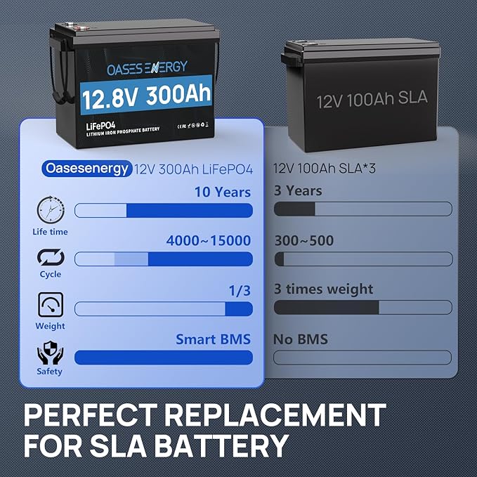 12V 300Ah LiFePO4 Battery Mini Size Built-in 200A BMS Deep Cycle Low Temperature Cut-Off Lithium Trolling Motor Battery Designed for RV Camping Marine and Solar