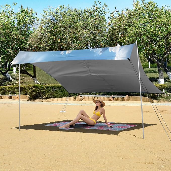 Rainbow Waterfall Landscape Beach Tent Sun Shelter Set UPF50+ UV Protection 10.5 x 9.19 FT Camping Shade Canopy with Sandbags Sand Anchors Carrying Bag and Others