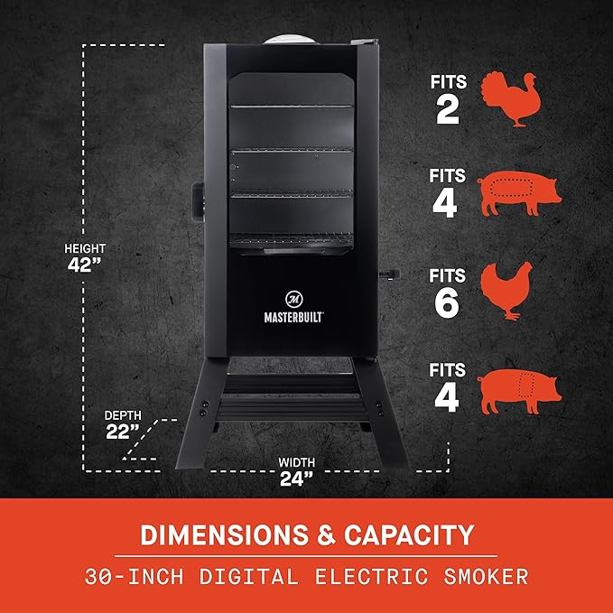Masterbuilt® 30-inch Digital Electric Vertical BBQ Smoker with Leg Kit Side Wood Chip Loader and 710 Cooking Square Inches in Black Model MB20070421