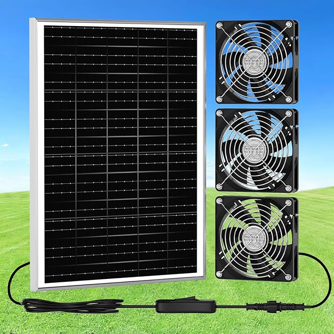 5.5 Solar Chicken Coop Fan 3 Kit 30W Solar Powered Greenhouse Fan Solar Exhaust &amp Intake Fans Outdoor Waterproof 16.7 ft Cord for Outside Shed Doghouse Ventilation Air Circulation Cooling