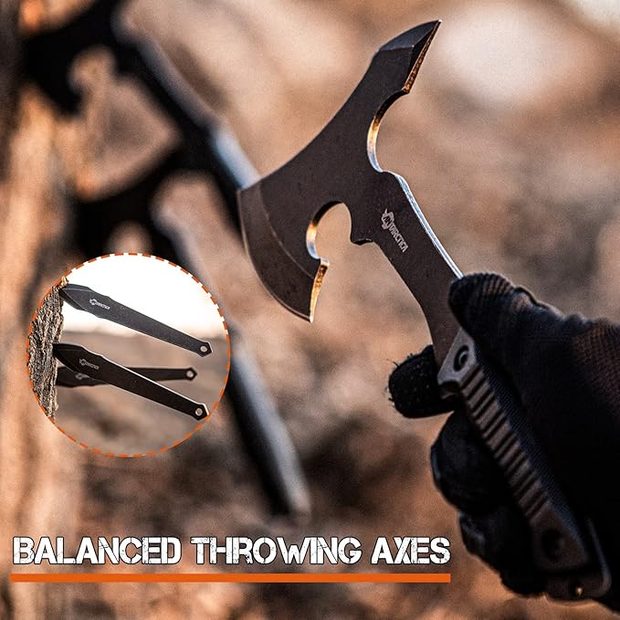 ANTARCTICA Throwing Axe Knife Set (Black) and ANTARCTICA Throwing Axes and Throwing Knives with Whetstone Set (Red) Bundle