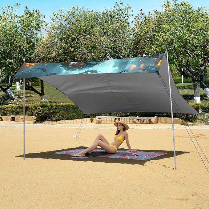 ALAZA Halloween Witch Pumpkin Beach Tent Sun Shelter UPF50+ Protection Beach Shade Canopy w/ 4 Sandbags for Outdoor Camping Fishing Backyard Fun Picnic 10x9 ft