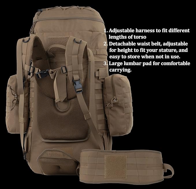 75L Tactical Backpack with Internal Frame MOLLE and Hydration System