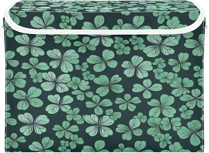 Shamrock Storage Baskets with Lids Collapsible Bins Stackable Fabric Linen Baskets St. Patrick's Day Closet Organizer Container 16.5x12.6x11.8