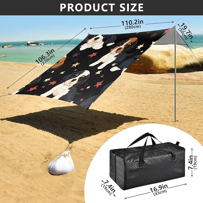 ALAZA Puppy Stars on Dark Beach Tent Sun Shelter Portable Canopy Sunshade for Outdoor Camping Picnics Backyard Fun 10x9 ft
