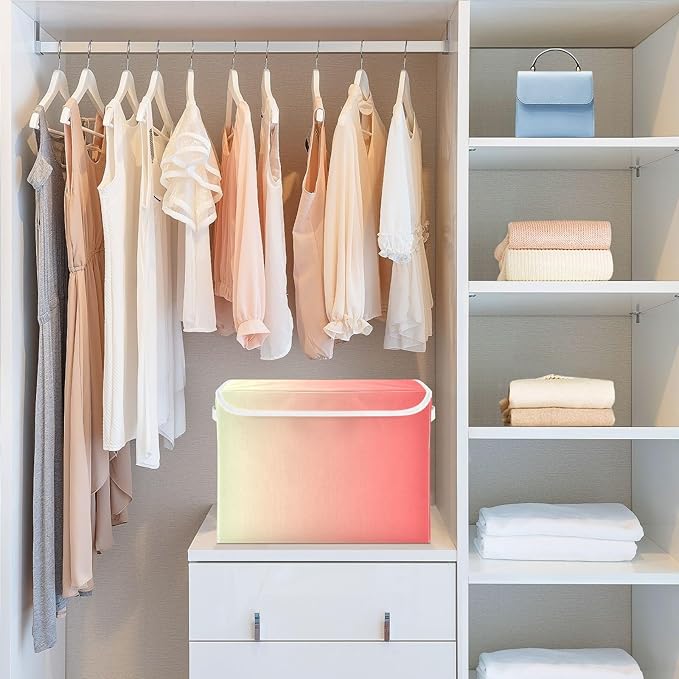 Peach Gradient Storage Bins with Lid Foldable Home Storage Qt Storage Bins with Lids for School Supply Office Basket