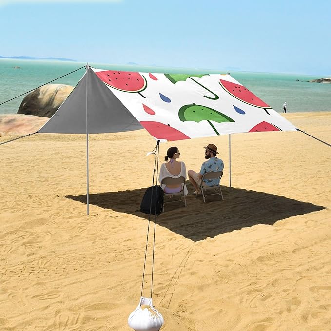 ALAZA Watermelon Umbrella Pattern Beach Tent Sun Shelter Portable Canopy Sunshade for Outdoor Camping Picnics Backyard Fun 10x9 ft
