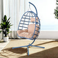 Hanging Egg Chair with Stand Outdoor Indoor Patio Rattan Swing Hammock Chairs with Washable Cushion 350lbs Capacity PE Wicker Swing Chair for Backyard Bedroom Garden (Blue + Beige Cushion)