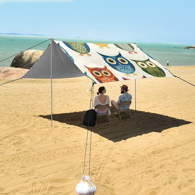 ALAZA Colorful Owl Cartoon Seamless Beach Tent Sun Shelter Portable Canopy Sunshade for Outdoor Camping Picnics Backyard Fun 10x9 ft