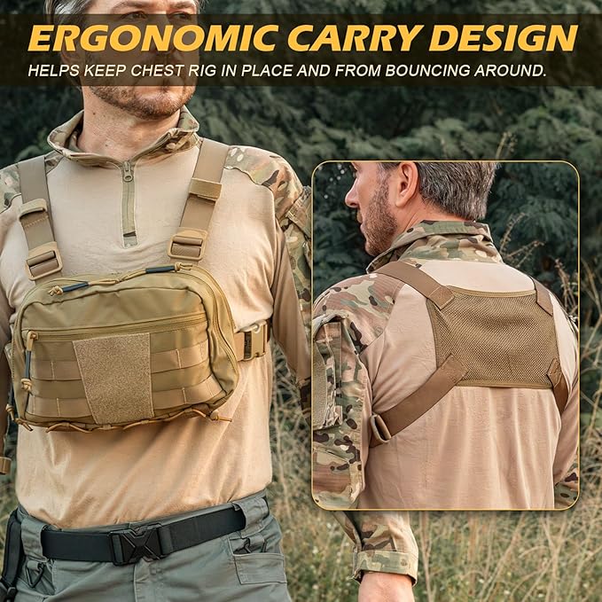 Tactical Chest Pack Bag Molle EDC Pouch Bag with CCW Compartment Adjustable Strap Workouts Fishing Hunting