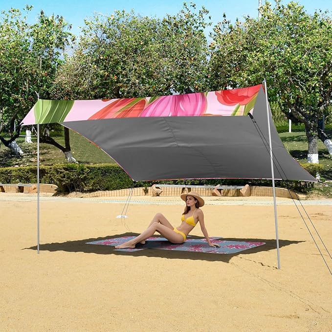 ALAZA Tulips Spring Blooming Beach Tent Sun Shelter Portable Canopy Sunshade for Outdoor Camping Picnics Backyard Fun 10x9 ft
