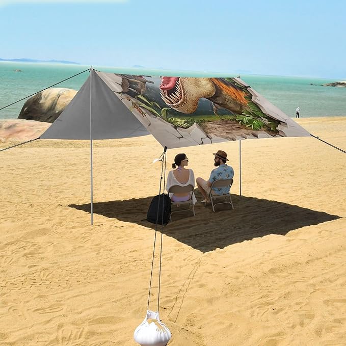 ALAZA 3D Cartoon Dinosaur Wall Hole Beach Tent Sun Shelter Portable Canopy Sunshade for Outdoor Camping Picnics Backyard Fun 10x9 ft
