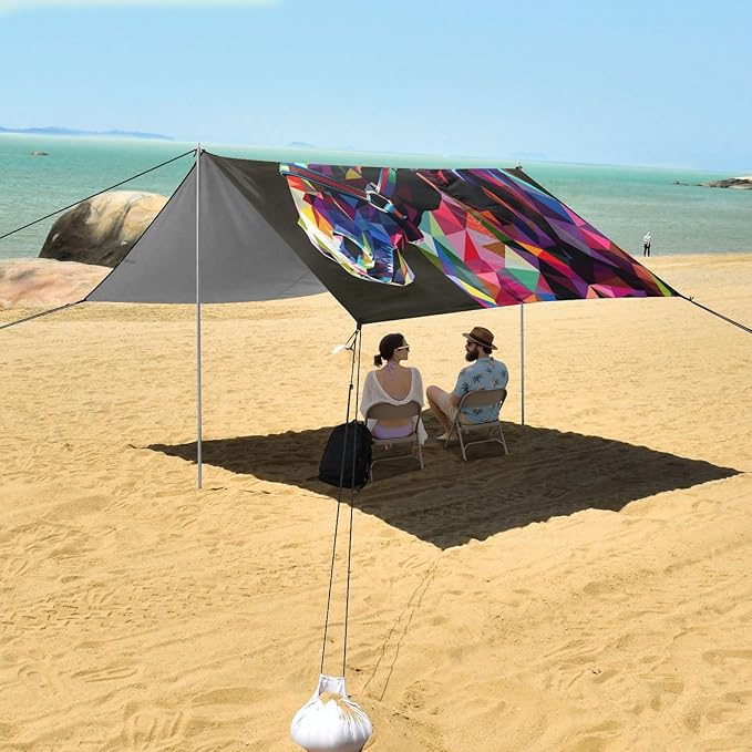 ALAZA Geometric Horse Beach Tent Sun Shelter UPF50+ Protection Beach Shade Canopy w/ 4 Sandbags for Outdoor Camping Fishing Backyard Fun Picnic 10x9 ft