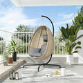 ALAULM Foldable Egg Chair with Stand 485LBS Capacity Textilene Hammock Swing Chair for Outdoor &amp Indoor Hanging Chair with Strong Frame &amp UV Resistant Cushion for Balcony Bedroom Light Gra