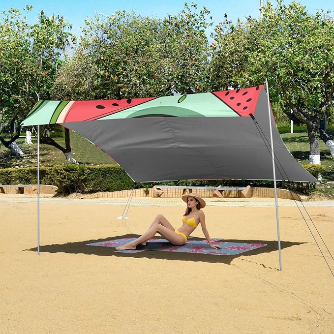 ALAZA Watermelon Slices with Seeds Beach Tent Sun Shelter Portable Canopy Sunshade for Outdoor Camping Picnics Backyard Fun 10x9 ft