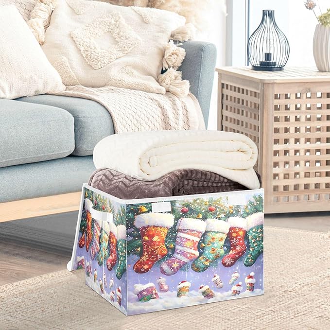 Christmas Baskets Collapsible Storage Bins with Lids Christmas Stocking Storage Boxes Clothes Baskets for Organizing