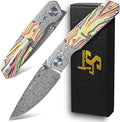Sitivien ST271 Damascus Steel Blade Folding Knife Damascus &amp Colorful G10 Handle with Ball Bearing for Men Women Outdoor Camping Hiking Fishing(Color)