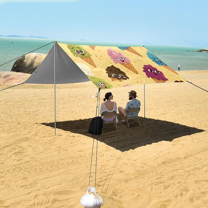 ALAZA Colorful Ice Cream Pattern Beach Tent Sun Shelter Portable Canopy Sunshade for Outdoor Camping Picnics Backyard Fun 10x9 ft