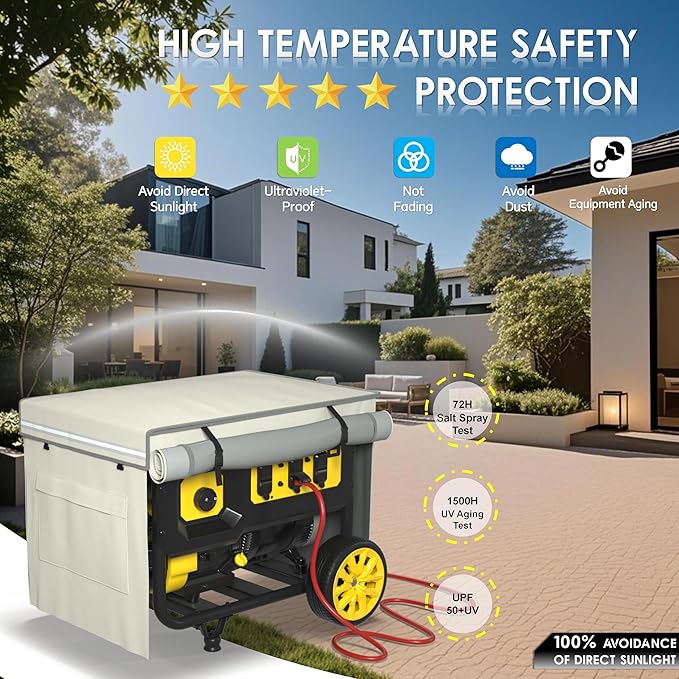 Generator Covers While Running 32x24x24 Inches1680+400D Double Layer Portable Heavy Duty Dustproof/Waterproof Generator Covers for 5000W-10000W Frame Generators Beige