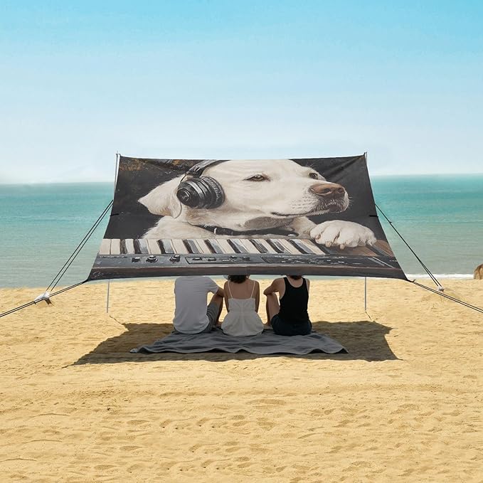 ALAZA Labrador Enjoy Music Beach Tent Sun Shelter Portable Canopy Sunshade for Outdoor Camping Picnics Backyard Fun 10x9 ft